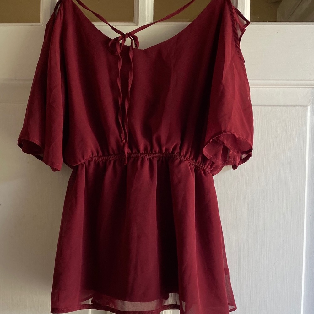 Francesca's Collections Burgundy Ruffle Top - Picture 7 of 8
